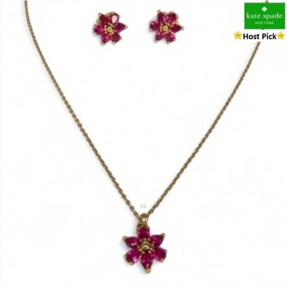 KATE SPADE First Bloom Stunning Pink CZ Floral Necklace & Earrings Set - NWOT - Picture 1 of 16
